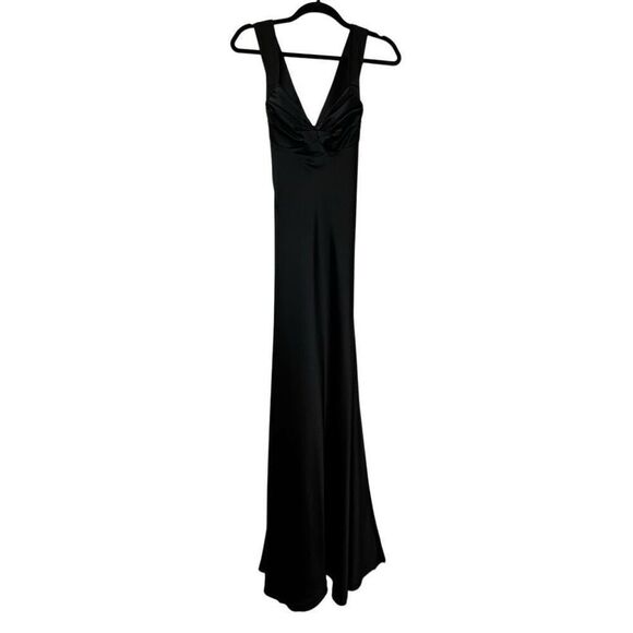 Calvin Klein Satin Sleeveless Sweetheart Ruched Black Maxi Dress Size 4 - Picture 1 of 6